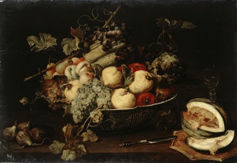 Fruit in a Bowl and a Sliced Melon, 1650. Creator: Frans Snyders.