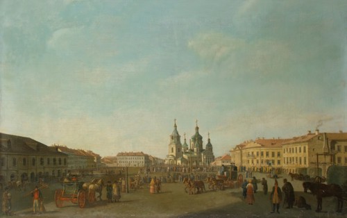View of Sennaya Square in St Petersburg, 1800. Creator: Benjamin Patersson.