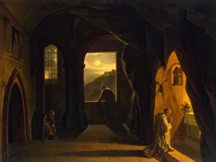Monks in a Cave, 1850. Creator: Francois-Marius Granet.