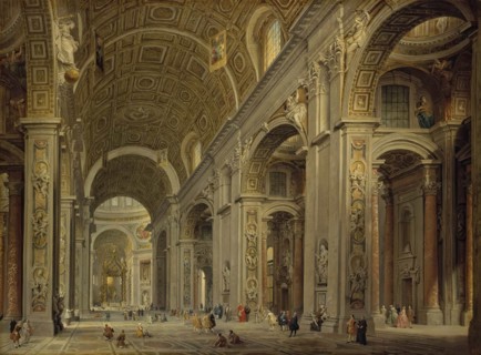 Interior of St Peter's Cathedral in Rome, 1750. Creator: Giovanni Paolo Panini.