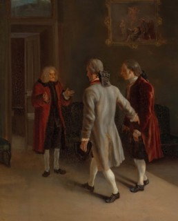 Voltaire Welcoming his Guests, 1750. Creator: Jean Huber.