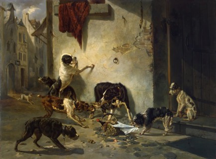 Dog Carrying Dinner to its Master (Fable by La Fontaine), 1846. Creator: Joseph Stevens.