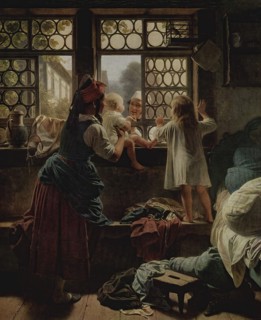 Scene by the Window, 1858. Creator: Friedrich Eduard Meyerheim.