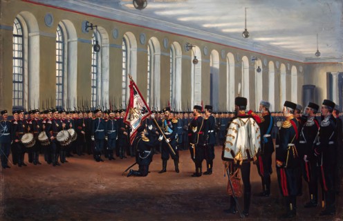 Emperor Nicholas II Presenting the Colour to the 145th Novocherkassk Infantry Regiment, 1900. Creator: Narkiz Nikolaevich Bunin.