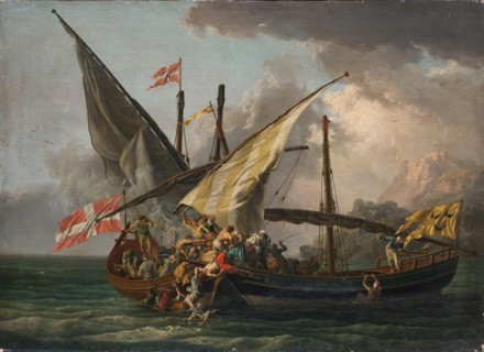 Sea Battle: Grappling with a Ship, 1765. Creator: Pierre-Jacques Volaire.