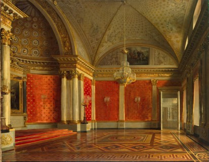 View of the Peter's (Small Throne) Room in the Winter Palace, 1837. Creator: Sergey Zaryenko.