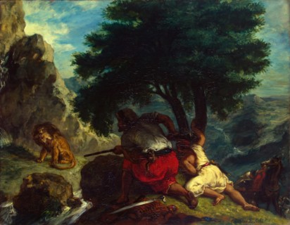 Lion Hunt in Morocco, 1854. Creator: Eugene Delacroix.