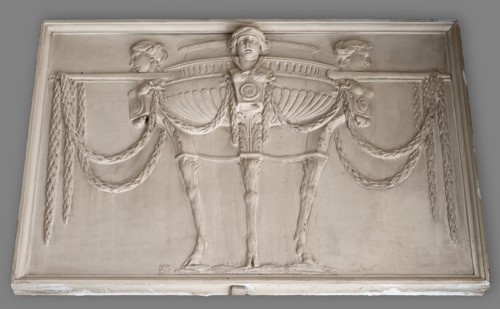 Cast of relief with a tripod decorated with herms and garlands, (19th century?). Creator: Unknown.
