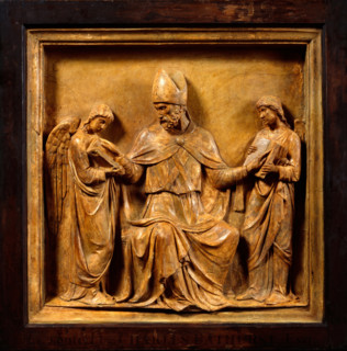 Cast of a bronze relief depicting St Augustine...Duomo, Florence, 19th century? Creator: Unknown.