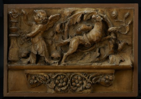 Cast of lost frieze (?) from Aula Regia mounted over cast of scrolls and flowers. Creator: Unknown.