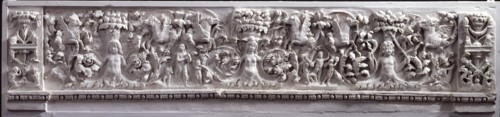 Architectural cast: Frieze depicting flying horses and cherubs supporting vines...19th century? Creator: Unknown.