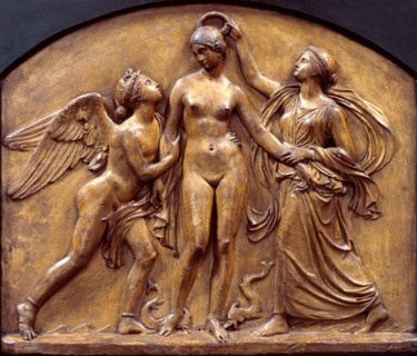 Birth of Venus; received by Celestial Love, and crowned by Persuasion, c1840. Creator: John Gibson.