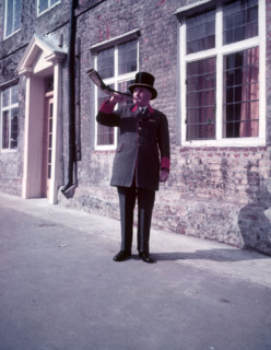Town crier blowng horn, Hocktide Festival, Hungerford, Berkshire, c1955. Creator: Arthur Charles Kirby Ware.