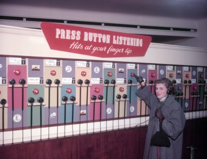 'Press Button Listening', HMV, Oxford Street, London, 1953.  Creator: Arthur Charles Kirby Ware.