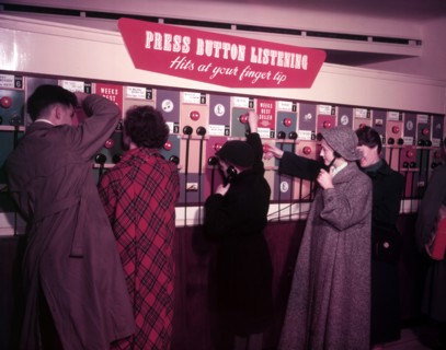 'Press Button Listening', HMV, Oxford Street, London, 1953.  Creator: Arthur Charles Kirby Ware.