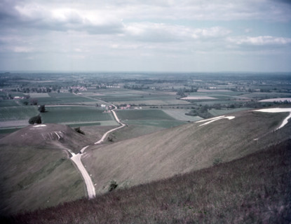 The White Horse and Dragon Hill from the top of White Horse Hill, Berkshire, c1955.  Creator: Arthur Charles Kirby Ware.