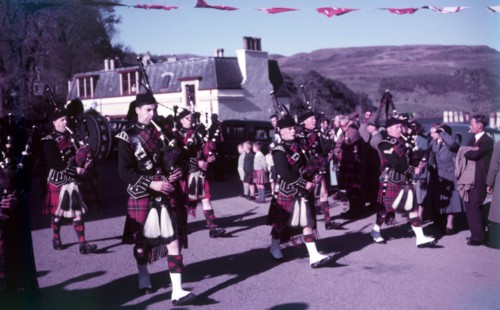Pipers sounding 'The Retreat', Portree, Isle of Skye, Scotland, c1955. FOCUS? Creator: Arthur Charles Kirby Ware.