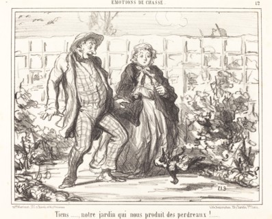 Tiens...., notre jardin qui nous produit des perdreaux!, 1857.  Creator: Honore Daumier.
