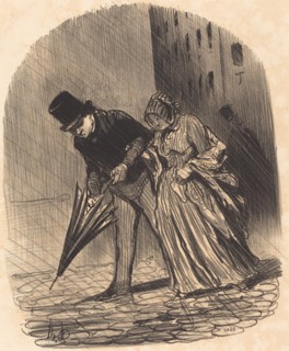 Inconvénient d'un parapluie à ressorts trop compliqués, 1847. Creator: Honore Daumier.