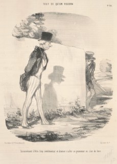 Inconvénient d'être trop sentimental et d'aimer à aller se promener au clair de lune, 19th century. Creator: Honore Daumier.