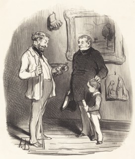 V'la mon petit...s'il n'a pas assez de moyens pour être avec moi...dans l'épicerie..., 1850.  Creator: Honore Daumier.