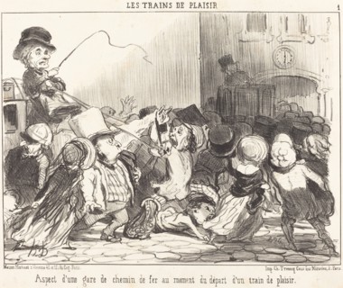 Aspect d'une gare de chemin de fer au moment du départ d'un train de plaisir, 1852.  Creator: Honore Daumier.