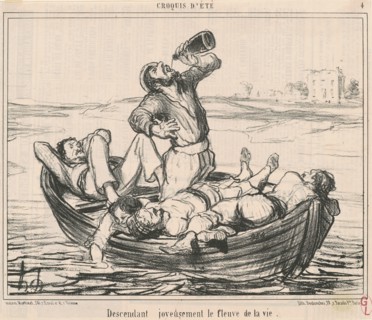 Descendant joyeusement le fleuve de la vie, 19th century. Creator: Honore Daumier.