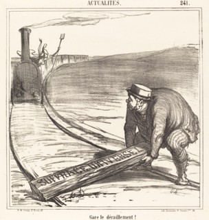 Gare le déraillement!, 1866. Creator: Honore Daumier.