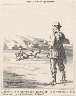 - Allons bon,... c'est encore mon chien que j'ai attrapé..., 19th century. Creator: Honore Daumier.
