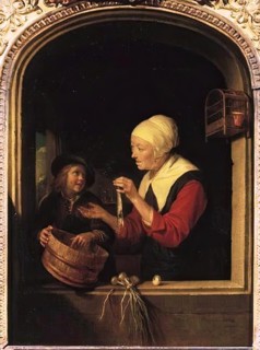 Market Woman with a Boy and Herring in a Window, 1665. Creator: Gerrit Dou.