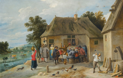A Countryside Inn, with the innkeeper chopping wood, 1654. Creator: David Teniers II.