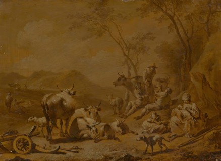 Landscape with Herdsmen and Herd (copy ?), 17th century. Creator: Nicolaes Berchem.