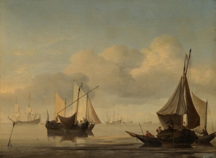 Fishing Boats near a Sandbank in a Calm, 2nd half of 1650s. Creator: Willem van de Velde the Younger.