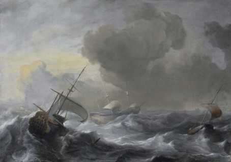 A threemaster with the Amsterdam coat-of-arms, with other vessels, in a storm, 1700. Creator: Ludolf Bakhuizen.