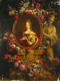 Portrait of Maria Luisa of Savoy in the Frame Decorated with Flowers, 1704. Creator: Gaspar Peeter Verbruggen II.