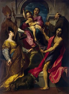 Madonna and the Child with St Francis of Assisi, St John the Baptist, St Gregory the Great..., 1592. Creator: Gregorio Pagani.