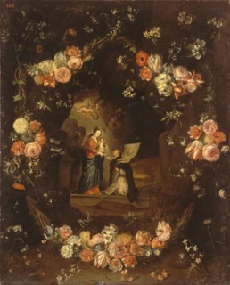 Madonna with the Child and St Ildephonsus Framed with a Garland of Flowers, 1650. Creator: Jan van Kessel.
