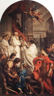 Emperor Valens before Bishop Basil (The Mass of St Basil), 1743. Creator: Pierre Subleyras.