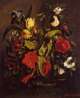 Flowers (Camellias, Tulips, Irises and Other Flowers in Two Pots), 1863. Creator: Gustave Courbet.
