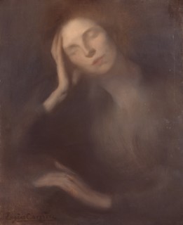 Woman Leaning on a Table, 1890. Creator: Eugene Carriere.