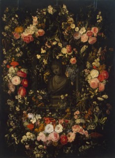 Bust of the Virgin Framed with a Garland of Flowers, 17th century. Creators: Nicolaes van Verendael, Jan van den Hecke the elder.
