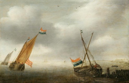 Calm Sea with Two Sailing Vessels, 1630. Creator: Julius Porcellis.
