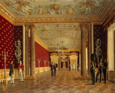 The Throne Room of Empress Maria Fiodorovna in the Winter Palace, 1831. Creator: Evgraf Fedorovich Krendovsky.