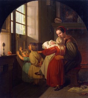 Children Expecting the Christmas Feast, 1840. Creator: Theodor Hildebrandt.