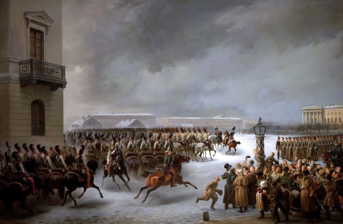 Life Guards Horse Regiment During the Uprising of December 14, 1825 at the Senate Square, 1853. Creator: Georg Wilhelm Timm.