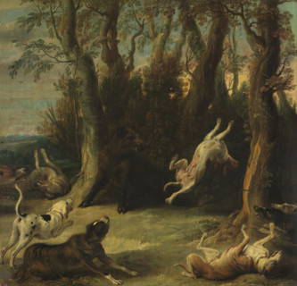 Dogs attacking a wild boar, between 1600 and 1657. Creator: Frans Snyders.
