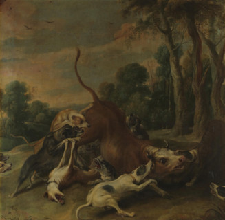 A bull overpowered by dogs, between 1620 and 1657. Creator: Frans Snyders.
