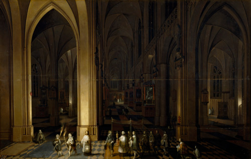 The viaticum inside a church, 1636. Creators: Peeter Neeffs the Elder, Frans Francken II.