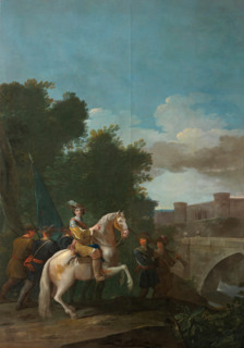 An Officer on horseback and four foot Soldiers, 1776. Creator: Antonio González Velázquez the Elder.