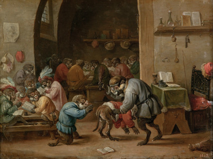Monkeys in the school, c1660. Creator: David Teniers II.